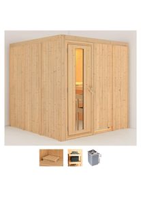 Sauna Karibu "Rodin", beige (naturbelassen), Saunaofen, integrierte Steuerung, 9 kW, Saunen, Sauna, Ofen 9 kW integr. Strg