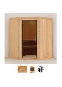 Sauna Karibu "Nanna", beige (naturbelassen), Saunaofen, integrierte Steuerung, 3,6 kW, Saunen, Sauna, Ofen 3,6 kW intgr. Strg