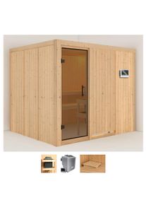 Sauna Karibu "Gitte", beige (naturbelassen), Bio-Kombiofen, externe Steuerung, 9 kW, Saunen, Sauna, Ofen 9 kW Bio externe Strg easy