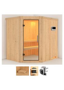 Sauna Karibu "Laila", beige (naturbelassen), Saunaofen, externe Steuerung, 3,6 kW, Saunen, Sauna, Ofen 3,6 kW externe Strg.easy