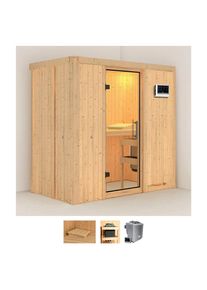 Sauna KARIBU "Vada", beige (naturbelassen), Bio-Ofen, externe Steuerung, 9 kW, Saunen, Sauna, Ofen 9 kW Bio externe Strg easy