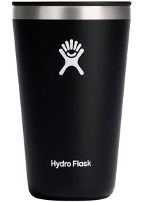 Thermobecher Hydro Flask "16 OZ All Around Tumbler Press-In Lid, 473 ml", schwarz (schwarz, wei&szlig;), H:14,4cm &Oslash;:8,7cm, Edelstahl, Trinkgef&auml;&szlig;e, Thermobecher, Kompatibel mit Trinkhalmdeckel und verschlie&szlig;baren Eindr&uuml;ckdeckel