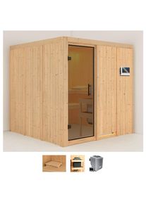 Sauna Karibu "Rodin", beige (naturbelassen), Bio-Kombiofen, externe Steuerung, 9 kW, Saunen, Sauna, Ofen 9 kW Bio externe Strg easy