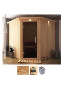 Sauna Karibu "Jarin", beige (naturbelassen), Saunaofen, integrierte Steuerung, 9 kW, Saunen, Sauna, Ofen 9 kW integr. Strg