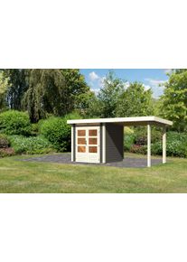 Gartenhaus Karibu "Ammersee 1" SET mit Anbaudach 2,35 m Breite", grau (terragrau), Holzwerkstoff, Gartenh&auml;user, Gartenhaus, naturbelassen oder terragrau