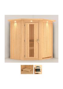 Sauna Karibu "Tomke", beige (naturbelassen), ohne Ofen, (ohne Ofen), Saunen, Sauna, ohne Ofen