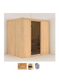 Sauna Karibu "Bedine", beige (naturbelassen), Saunaofen, integrierte Steuerung, 9 kW, Saunen, Sauna, Ofen 9 kW integr. Strg