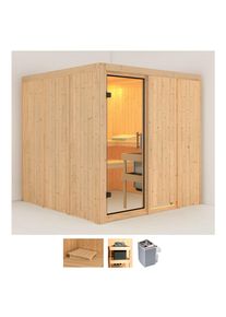 Sauna Karibu "Rodin", beige (naturbelassen), Saunaofen, integrierte Steuerung, 9 kW, Saunen, Sauna, Ofen 9 kW integr. Strg