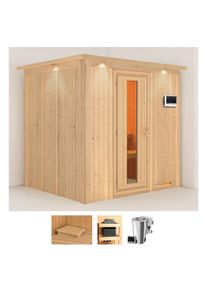 Sauna Karibu "Dima", beige (naturbelassen), Bio-Kombiofen, externe Steuerung, 3,6 kW, Saunen, Sauna, Ofen 3,6 kW Bio-Ofen externe Strg. easy