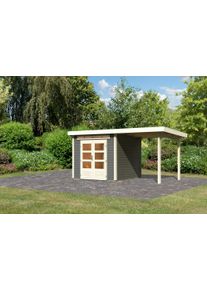 Gartenhaus Karibu "Ammersee 3" SET mit Anbaudach 2,35m Breite", grau (terragrau), Holzwerkstoff, Gartenh&auml;user, Gartenhaus, naturbelassen oder terragrau