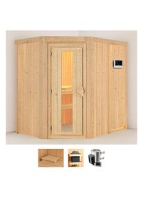 Sauna Karibu "Swantje", beige (naturbelassen), Saunaofen, externe Steuerung, 3,6 kW, Saunen, Sauna, Ofen 3,6 kW externe Strg.easy