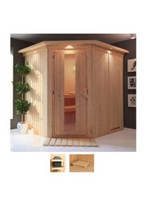 Sauna Karibu "Laila", beige (naturbelassen), ohne Ofen, (ohne Ofen), Saunen, Sauna, ohne Ofen