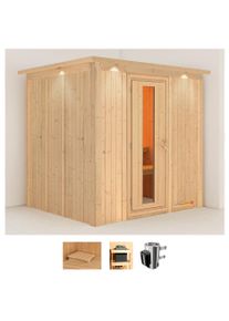 Sauna Karibu "Dima", beige (naturbelassen), Saunaofen, integrierte Steuerung, 3,6 kW, Saunen, Sauna, Ofen 3,6 kW intgr. Strg