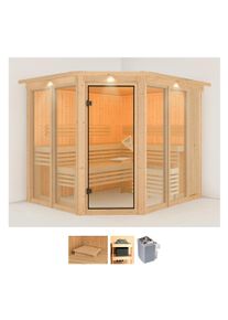 Sauna Karibu "Anike 3", beige (naturbelassen), Saunaofen, integrierte Steuerung, 9 kW, Saunen, Sauna, Ofen 9 kW integr. Strg