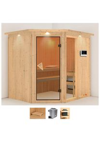 Sauna Karibu "Frigga 2", beige (naturbelassen), Saunaofen, externe Steuerung, 9 kW, Saunen, Sauna, Ofen 9 KW externe Strg easy