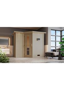 Sauna Karibu "Sanna 2", beige (naturbelassen), Bio-Kombiofen, externe Steuerung, 9 kW, Saunen, Sauna, Ofen 9 kW Bio externe Strg easy
