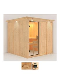 Sauna Karibu "Rodin", beige (naturbelassen), ohne Ofen, (ohne Ofen), Saunen, Sauna, ohne Ofen