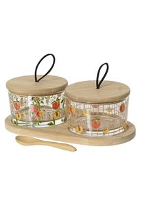 Kaemingk Pots &agrave; confiture sur planchette en bois 3 pi&egrave;ces PFIRSICH
