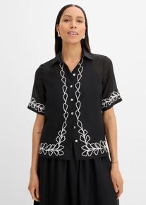 Bluse mit Stickerei, schwarz, Gr&ouml;&szlig;e 48, bonprix
