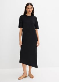 Shirtkleid mit asymmetrischem Saum aus Modal-Mix, schwarz, Gr&ouml;&szlig;e 36/38 (S), Modal, bonprix