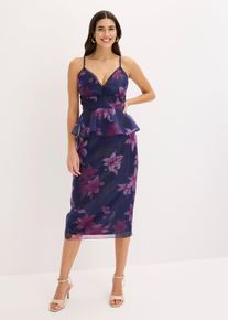 Cocktailkleid aus zartem T&uuml;ll mit H&auml;kel-Besatz, blau, Gr&ouml;&szlig;e 40, bonprix