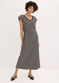 Gestreiftes Jerseykleid mit Weitenregulierung in der Taille, schwarz, Gr&ouml;&szlig;e 36/38 (S), mit Baumwolle, bonprix