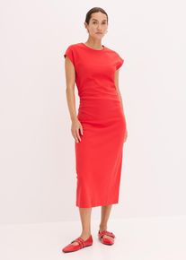 Midikleid mit geraffter Taille, rot, Gr&ouml;&szlig;e 40/42 (M), mit Baumwolle, bonprix