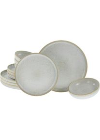 Teller-Set Creatable "Uno Vintage Offwhite, Teller Set 12-tlg", wei&szlig;, 12 Stk., Steinzeug, Geschirr-Sets, Teller-Set, Shabby Look, Vintage Style