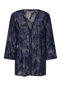 Satinbluse GOLDNER "Kurzgr&ouml;&szlig;e Elegante Pailletten-Jacke, V-Ausschnitt", Damen, Gr. 25, blau (marine), Obermaterial: 100% Polyester PES., V-Ausschnitt, Blusen Satinbluse, Pailletten