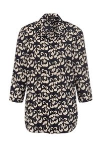 Druckbluse GOLDNER "Kurzgr&ouml;&szlig;e Druckbluse mit Ornament-Muster", Damen, Gr. 21, schwarz (schwarz, sand), Obermaterial: 100% Viskose CV., weit Manschette, Blusen Druckbluse, Jede Bluse ein Unikat