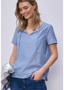 Shirtbluse Street One, Damen, Gr. 44, original blau, Web, Obermaterial: 97% Baumwolle, 3% metallisierte Fasern, gestreift, regular fit normal, Rundhals, Blusen Shirtbluse, mit Streifen Muster