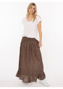 Maxirock Zwillingsherz "Classic Dots", Damen, Gr. S/M, braun, Obermaterial: 59% Viskose, 30% Baumwolle, 11% Leinen, R&ouml;cke Maxirock, kn&ouml;chellang, elastischer Bund, mit Punkten