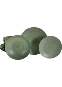 Teller-Set Creatable "Catania, Teller Set 12-tlg.", braun (eukalyptus), 12 Stk., Steinzeug, Geschirr-Sets, Teller-Set, Vintage Farben, Ausdrucksstarkes Relief, Handwerklicher Charakter