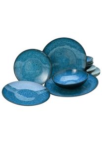 Teller-Set Creatable "Capri, Teller Set 12-tlg", blau, 12 Stk., Steinzeug, Geschirr-Sets, Teller-Set, Reaktivglasur