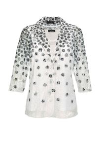 Klassische Bluse GOLDNER "Kurzgr&ouml;&szlig;e Festtagsoutfit mit Spitzen-Details", Damen, Gr. 23, wei&szlig; (cremewei&szlig;, schwarz, gemustert), Obermaterial: 100% Polyester PES., weit Tubular, Blusen Klassische Bluse, 2 in 1