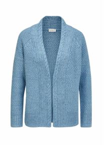 Strickjacke GOLDNER "Kurzgr&ouml;&szlig;e Elegante Grobstrickjacke, Zopfmuster", Damen, Gr. 19, blau (jeansblau, melange), Obermaterial: 70% Baumwolle CO. 30% Polyacryl PAN., normal, Sonstiges, Strickjacken Strickjacke, Ohne