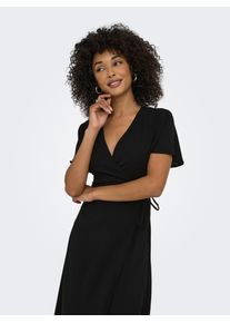 Wickelkleid Only "ONLCALI LIFE S/S WRAP DRESS WVN NOOS", Damen, Gr. XS, N-Gr, schwarz, Web, Obermaterial: 100% Polyester, unifarben, regular fit kniebedeckend, V-Ausschnitt, Kleider Wickelkleid, Kunstfaser, regular fit, V-Ausschnitt