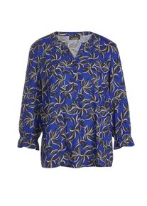 Schlupfbluse GOLDNER "Kurzgr&ouml;&szlig;e Elegante Printbluse mit Rundhalsausschnitt", Damen, Gr. 19, blau (royalblau, marine, gemustert), Obermaterial: 100% Viskose CV., Modisch, gerade, V-Ausschnitt, Sonstiges, Blusen Schlupfbluse, R&uuml;schen