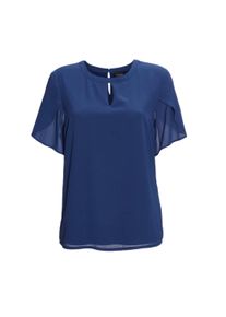 Kurzarmbluse GOLDNER "Elegantes Blusenshirt mit Rundhals", Damen, Gr. 52, blau (royalblau), Obermaterial: 100% Polyester PES., figurumspielend, Chiffonbesatz, Blusen Kurzarmbluse, Ohne
