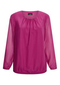Klassische Bluse GOLDNER "Jerseybluse mit Falten-Details", Damen, Gr. 50, pink (beere), Obermaterial: 67% Polyester PES. 30% Viskose CV. 3% Elasthan EL., Modisch, Blusen Klassische Bluse, Rundhalsausschnitt