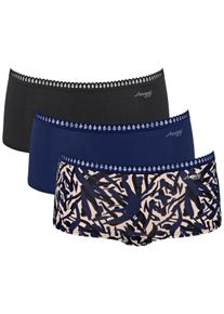 Panty Sloggi "GO Crush Short C3P", Herren, Gr. M, blau (blau, schwarz combination), Single Jersey, Obermaterial: 95% Polyamid, 5% Elasthan, mehrfarbig, k&ouml;rpernah, Unterhosen Panty, mit Spitzendetails