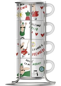 Cappuccinotasse Bialetti, bunt, 180ml, 5 Stk., Metall, Porzellan, Trinkgef&auml;&szlig;e, Cappuccinotasse, (4 Cappuccinotassen mit Metallgestell)