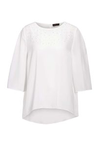 Kurzarmbluse GOLDNER "Kurzgr&ouml;&szlig;e Elegante Bluse aus Chiffon mit Glitzersteinen", Damen, Gr. 23, beige (cremewei&szlig;), Obermaterial: 100% Polyester PES., festlich, normal, Sonstiges, Blusen Kurzarmbluse, Ohne