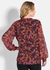 Schlupfbluse GOLDNER "Druckbluse mit R&uuml;schen", Damen, Gr. 38, rot (rot, gemustert), Obermaterial: 100% Polyester PES., Blusen Schlupfbluse, Bindeb&auml;ndchen