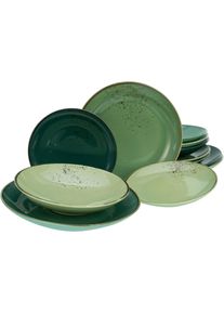 Tafelservice Creatable "Geschirr-Set NATURE COLLECTION", gr&uuml;n, 12 Stk., Steinzeug, Geschirr-Sets, Tafelservice, Teller Set, Service, handwerklicher Look, 12 Teile, f&uuml;r 4 Personen