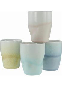 Becher Creatable "Squeezy Maytime, Kaffeebecher 4-tlg", bunt, B:8,5cm H:11cm &Oslash;:8,5cm, Steinzeug, Trinkgef&auml;&szlig;e, Becher, Einzigartige Optik, Reaktivglasur