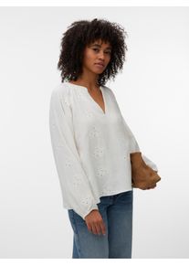 V&eacute;ro Moda Langarmbluse VERO MODA "VMNATALI LS EMB TOP WVN NOOS", Damen, Gr. M, snow wei&szlig;, Web, Obermaterial: 100% Baumwolle, unifarben, normal, V-Ausschnitt, elastischer Bund, Blusen Langarmbluse, Baumwolle, Allover Ton-in Ton Stickerei