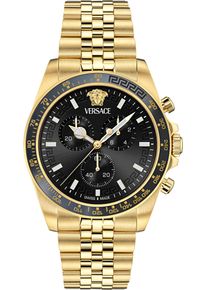 Chronograph Versace "GRECA CHRONO WAVE", gold (goldfarben, schwarz), Armbanduhren, Damen, Chronograph, Quarzuhr, Armbanduhr, Herrenuhr, Swiss Made, Edelstahlarmband, analog