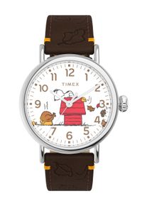 Quarzuhr Timex "Timex x PEANUTS Timex WATERBURY", dunkelbraun, Armbanduhren, Damen, Quarzuhr, Armbanduhr, Herrenuhr, Damenuhr, Lederarmband, Leuchtzeiger