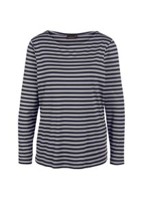 Longpullover GOLDNER "Jerseyshirt mit Streifenmuster", Damen, Gr. 50, blau (marine, grau), Obermaterial: 95% Viskose CV. 5% Elasthan EL., eng Tubular, Pullover Longpullover, Bunt gewirkter und dadurch farbbest&auml;ndiger Ringel